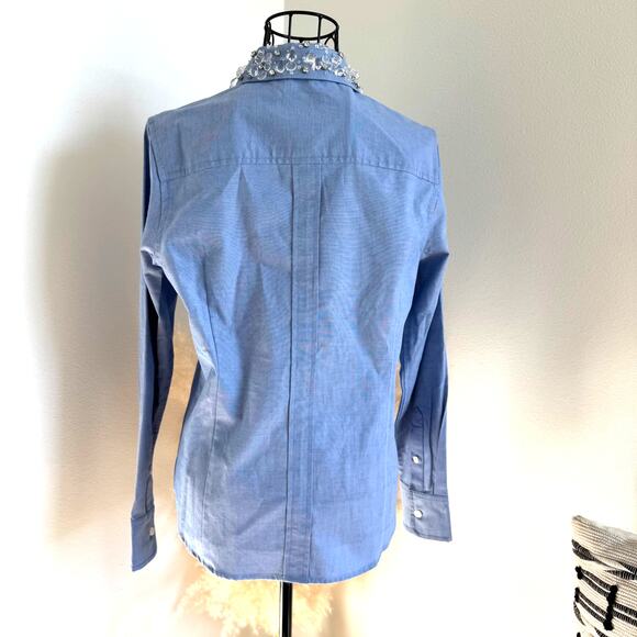 Jason Wu Blue Embellished Collar Button Up Shirt NEW Small- Glam, Preppy - Picture 5 of 11
